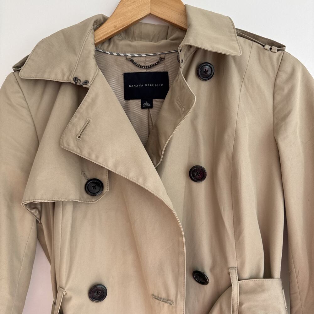 Banana Republic Khaki Trench Coat Small Double Breasted Classic Cotton
